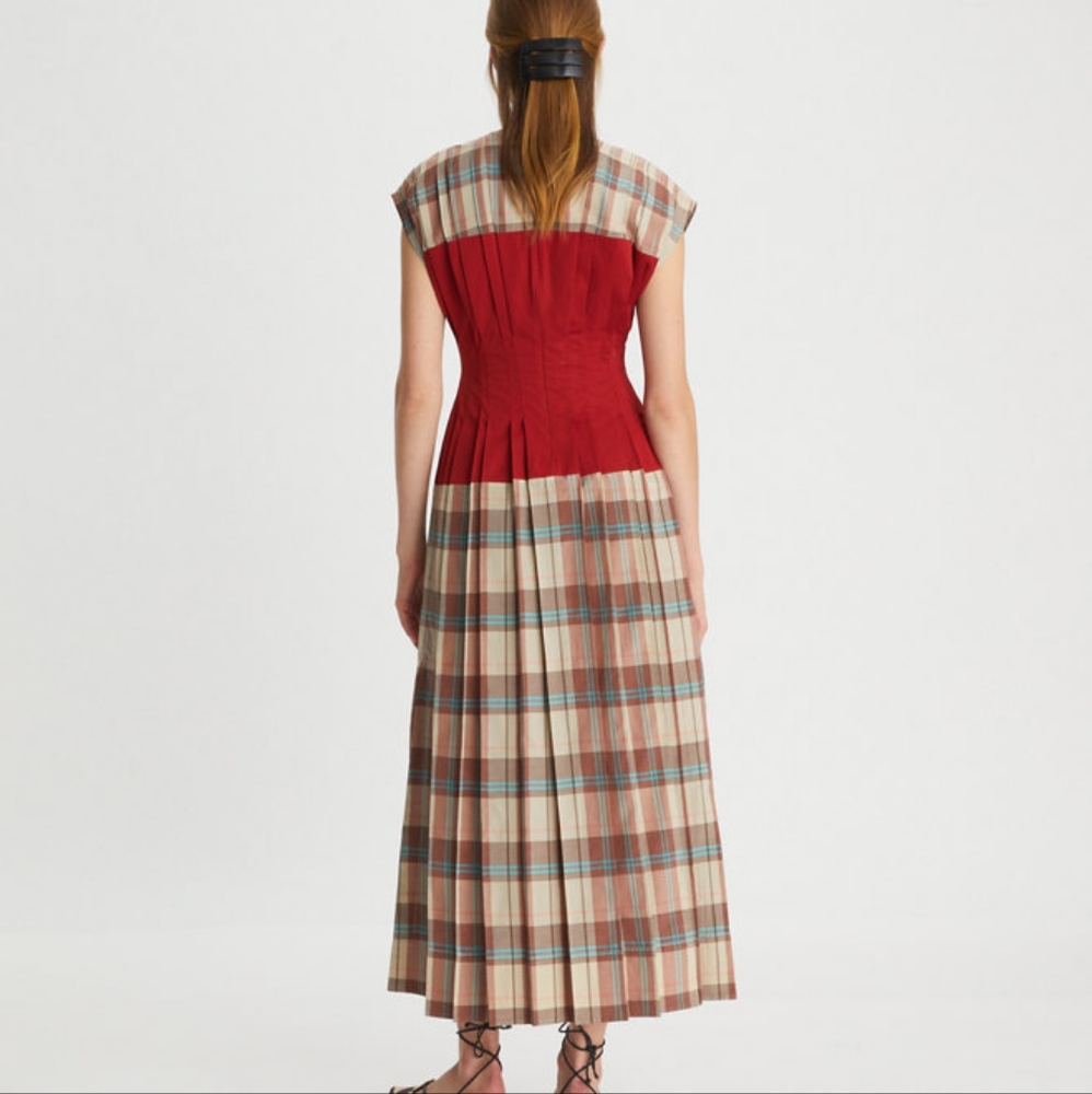 NWT Tory Burch Plaid Silk Claire Mccardell Dress size 2 Red - Picture 3 of 13
